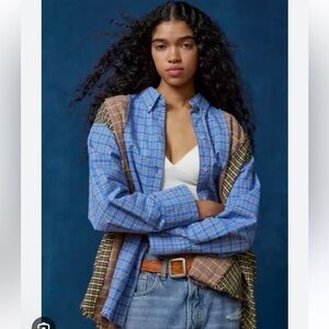Urban Outfitters BDG Spliced Dad Button Down Shirt Mixed Plaid Pieced Top